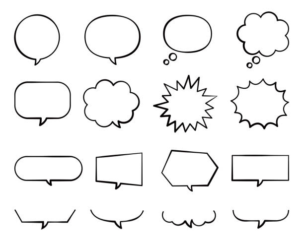 ilustraciones, imágenes clip art, dibujos animados e iconos de stock de un conjunto de burbujas de voz simples y pop. - globo de texto ilustraciones