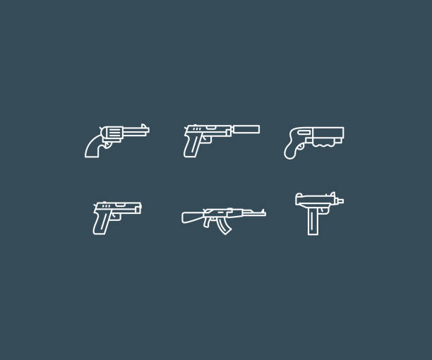 illustrations, cliparts, dessins animés et icônes de weapon gun line icons editable stroke - gun handgun silhouette outline