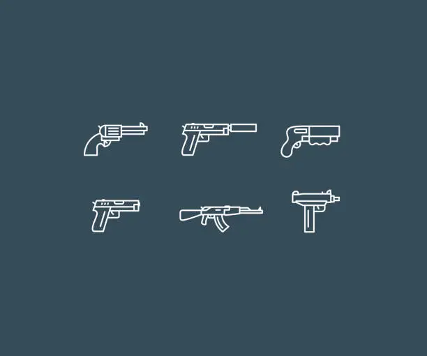 Vector illustration of Weapon Gun Line Icons Editable Stroke