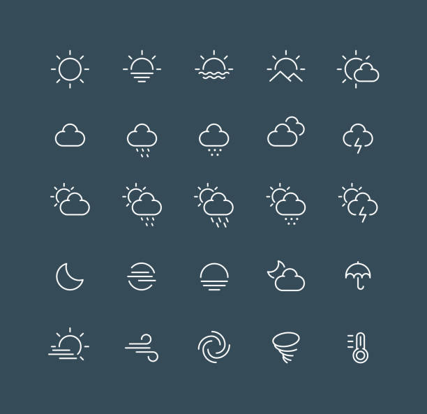 Weather Line Icons Editable Stroke Set of weather line vector icons. Editable stroke. morning afternoon night stock illustrations