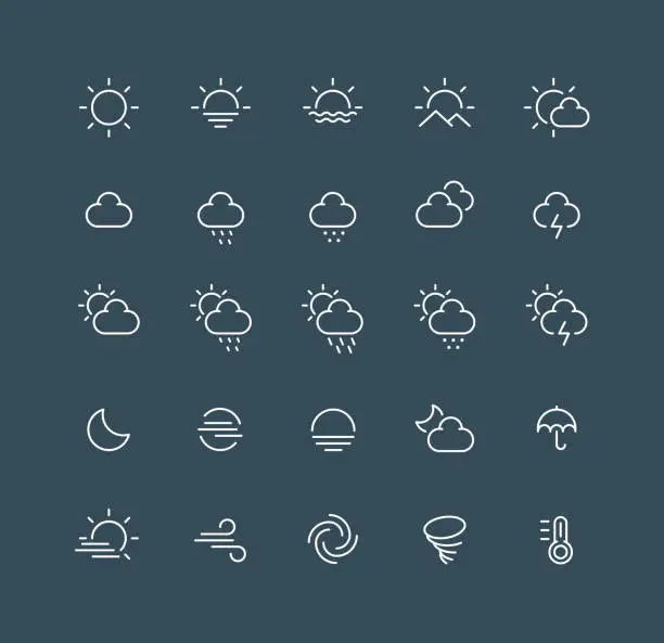 Vector illustration of Weather Line Icons Editable Stroke