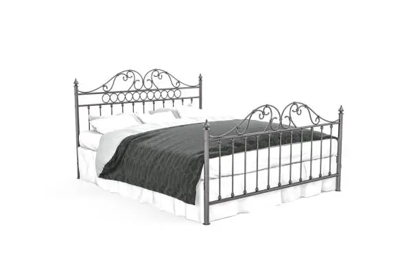 Classic wrought iron double bedroom bed isolated on white background - 3d render