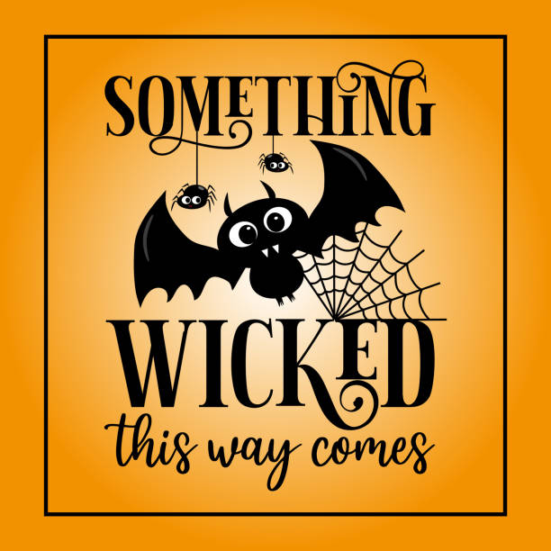ilustrações de stock, clip art, desenhos animados e ícones de something wicked this way comes- funny halloween text with cute bat and spider. - bat cartoon halloween wing