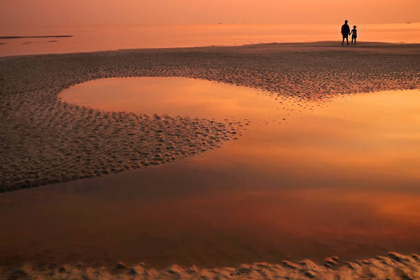 ganga sagar west bengal india on november 26th 2011: sunset at ganga sagar island west bengal india