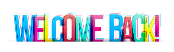 stockillustraties, clipart, cartoons en iconen met creatieve overlappende letters van de ''welkom terug'' inscriptie - welkom bord