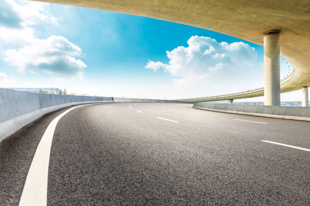 istock Asphalt road and viaduct with blue sky in shanghai. 1266764828