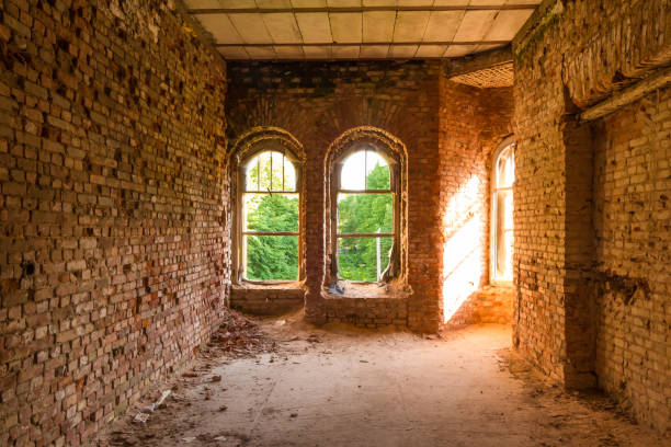 istock Illuminated room in a brick old manor 1266764879