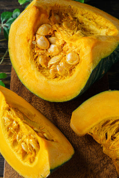 Fresh Japanese pumpkin with pumpkin seeds
