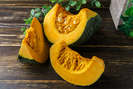 Fresh Japanese pumpkin with pumpkin seeds