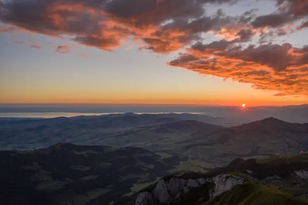 Dramatic landscape in Appenzell Canton, Switzerland 
Rocky Mountains and peaks at sunrise