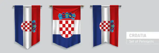 Vector illustration of Set of Croatia waving pennants on isolated background vector illustration