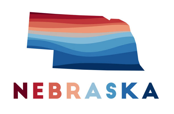 Nebraska map. Nebraska map. Map of the us state with beautiful geometric waves in red blue colors. Vivid Nebraska shape. Vector illustration. nebraska stock illustrations