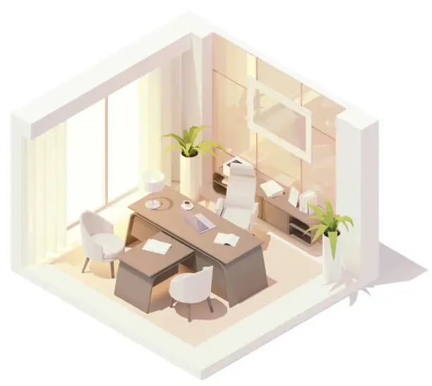 Vector illustration of Vector isometric CEO office interior