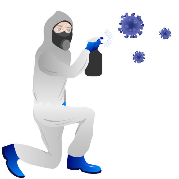 istock Virus Prevention A man wears a protective suit and disinfects items. Healthcare concept. Global epidemic or pandemic. Vector illustration 1266770317
