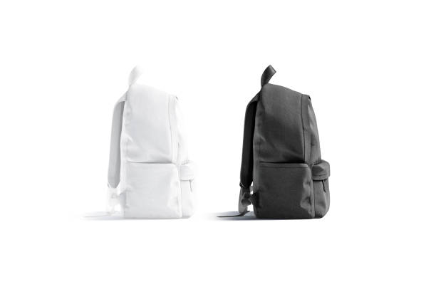 istock Blank black and white closed backpack with zipper mockup set 1266770795