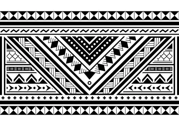 Vector illustration of Polynesian ethnic seamless vector long horizontal pattern, Hawaiian black and white design inspired by Maori tattoo art