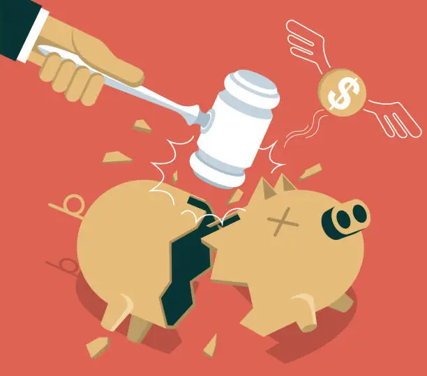 Vector illustration of Smash a piggy bank