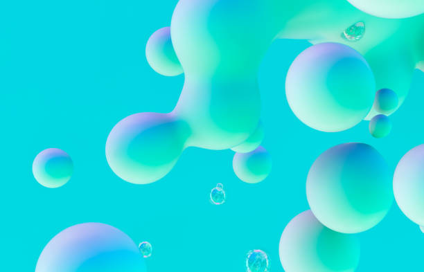 istock Abstract 3d art background. Holographic floating liquid blobs, soap bubbles, metaballs. 1266776416