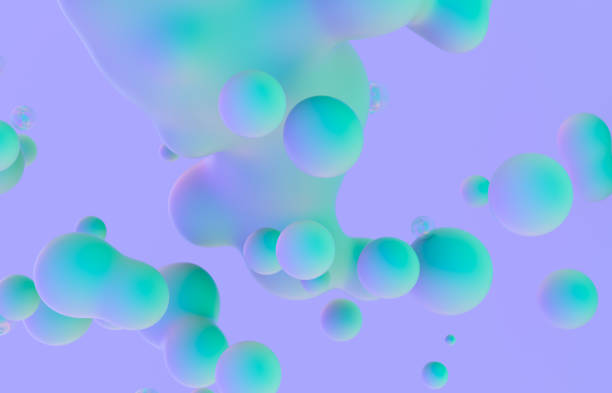 istock Abstract 3d art background. Holographic floating liquid blobs, soap bubbles, metaballs. 1266776421