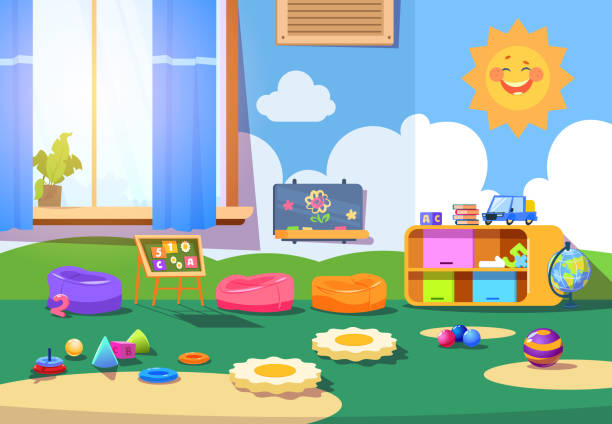 Kindergarten Room Empty Playschool Room With Toys And Furniture Kids  Playroom Cartoon Vector Interior Stock Illustration - Download Image Now -  iStock