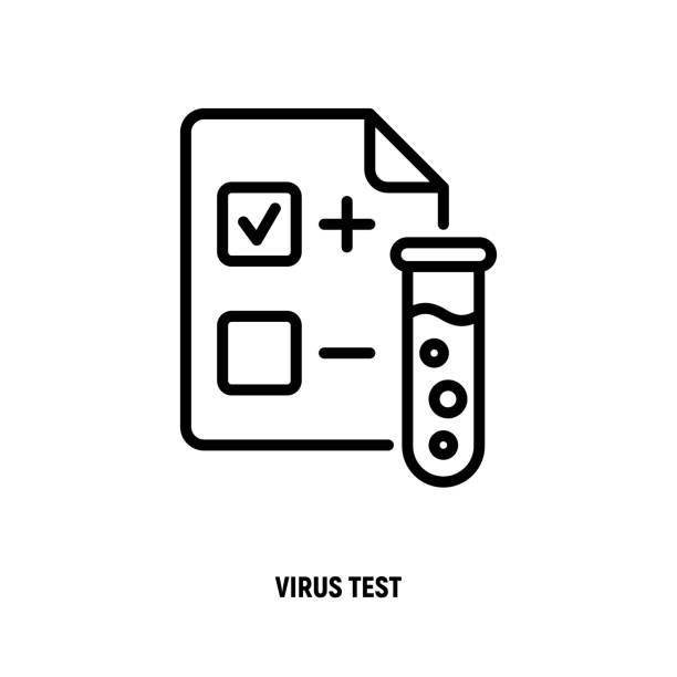 Covid-19 blood medical test, positive result of test and blood vial. Thin line icon. Coronavirus prevention. Vector illustration. Covid-19 blood medical test, positive result of test and blood vial. Thin line icon. Coronavirus prevention. Vector illustration. diagnostic equipment stock illustrations