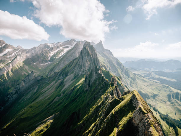 Rocky face mountain and mountain peaks in Appenzell, Switzerland