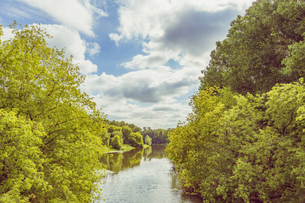 istock Small river across the green banks 1266780632