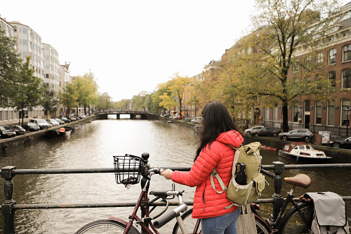 asian woman traveling in Zaanse Schans, Amsterdam