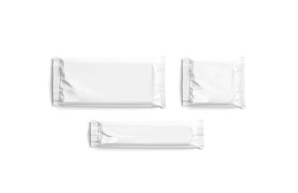 istock Blank white big, small, square chocolate bar foil wrap mockup 1266781856