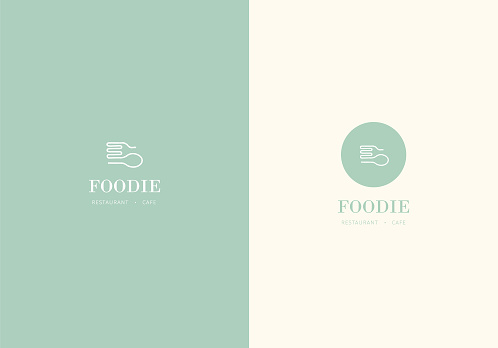 food cafe restaurant logo. spoon and fork mixture design in green color