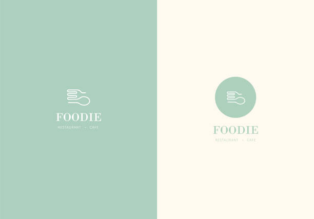 food cafe restaurant icon. food cafe restaurant logo. spoon and fork mixture design in green color restaurant logos stock illustrations
