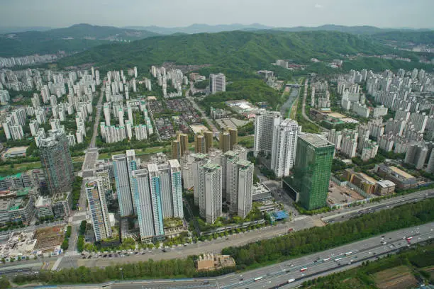 Bundang, Seongnam, Gyeonggi-do, Korea, aerial photography taken by drone