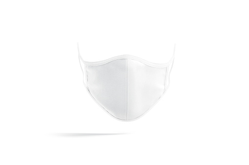 Blank white fabric face mask mock up, front view, 3d rendering. Empty healthcare textile respiratory for medical mockup, isolated. Clear quarantine safety protective visard template.