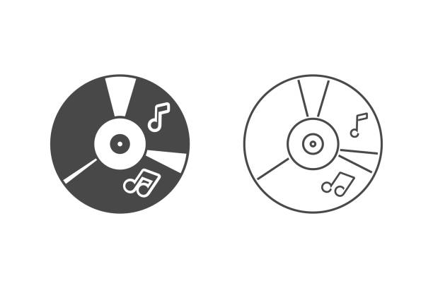 フラットなスタイルで設定された cd 音楽アイコン。ベクトルの図 - playing dvd cd rom equipment点のイラスト素材／クリップアート素材／マンガ素材／アイコン素材