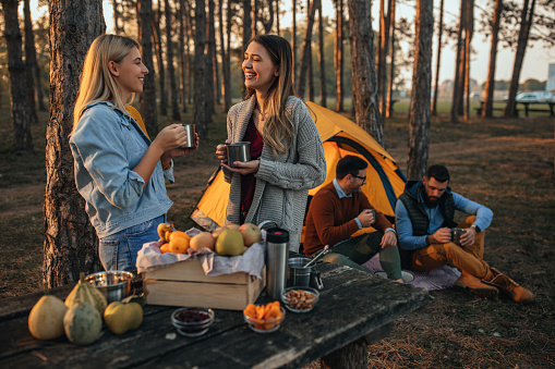 Cheerful crew enjoying a day out in the forest