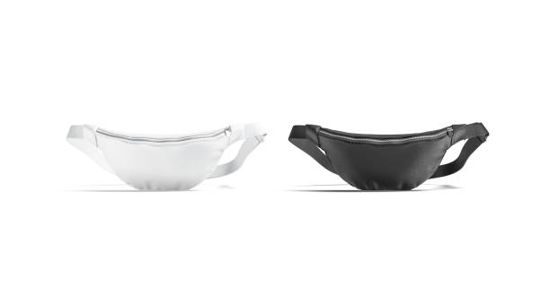 istock Blank black and white waist bag mockup stand, front view 1266789777