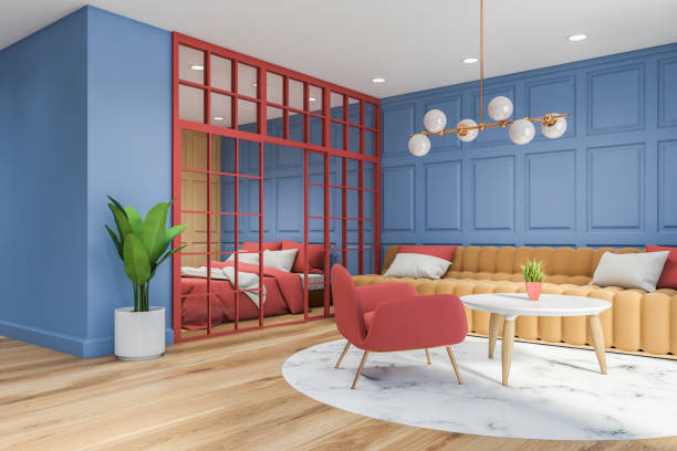 istock Blue living room and bedroom interior 1266793239