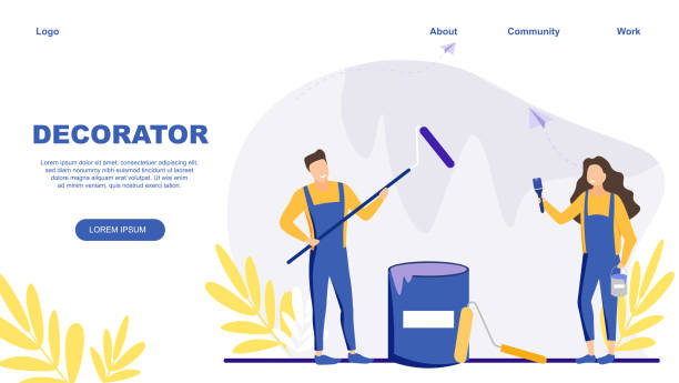 Vector illustration of decorator Vector illustration of decorator. Man and woman painting with paintbrush and tassel from can house painter stock illustrations