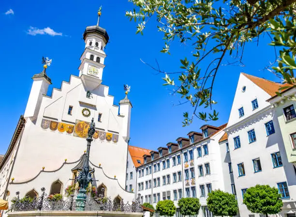 Famous historic buildings at the old town of Kempten im Allgau