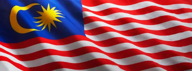 Close up of the beautiful wavy Malaysia National flag. concept for national day.