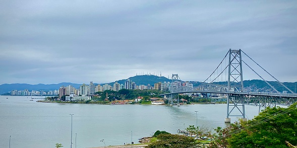 City of Florianopolis in Santa Catarina, Brazil. Crossing the sea at old metallic bridge