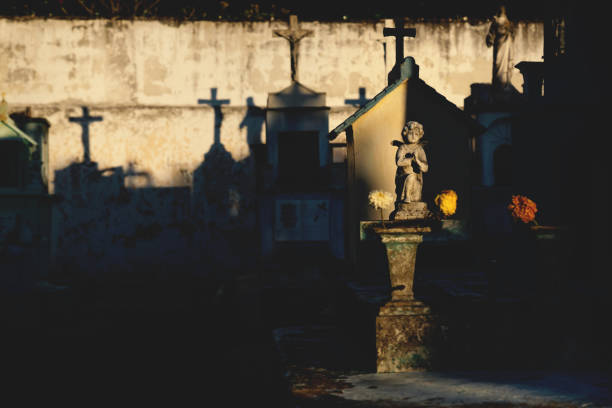 Crosses in graves of the Traba cemetery in Laxe Galicia Spain