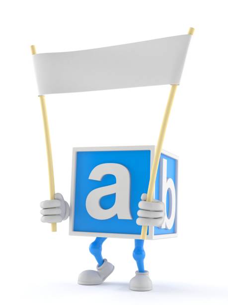 istock Toy block character holding blank banner 1266808421