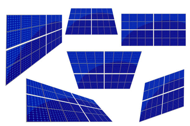 흰색 배경에 격리 된 태양 전지 패널 세트입니다. - battery light tube concepts stock illustrations