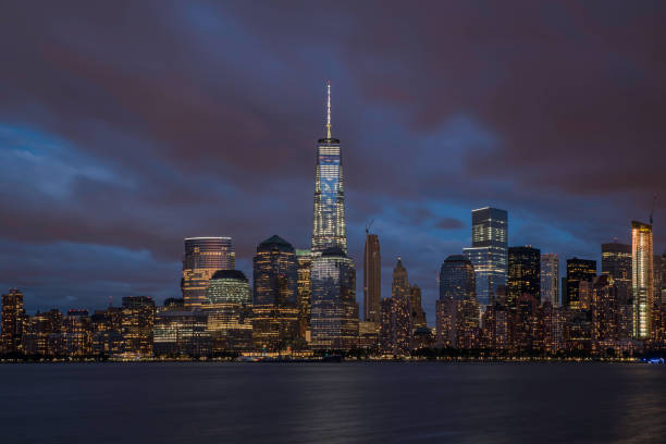 NYC Skylines Dusk Shots from Jersey City liberty tower stock pictures, royalty-free photos & images