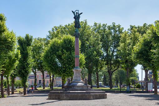 Valenciennes, France - June 22 2020: Statue of Victory (French: Statue de la Victoire) made by Gustave Crauk in 1864 then placed at the top of the defense column (French: Colonne de la défense) in 1902.