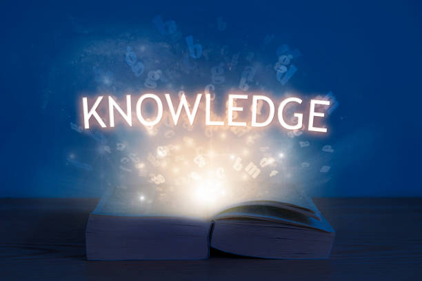 istock Knowledge inscription. Light coming from open book with word knowledge. Education concept. 1266815751
