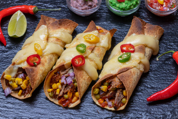 istock overview of baked enchiladas with salsa 1266815759