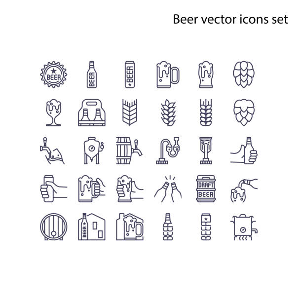 базовый элемент значков вектора пива set.68x68 пикселей идеальный значок - mug beer barley wheat stock illustrations
