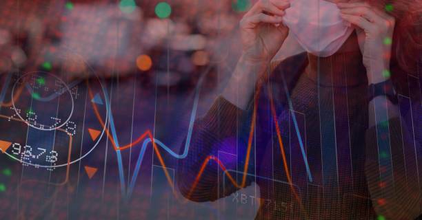 istock Digital illustration of a woman putting a mask on over data processing 1266818199